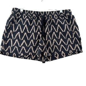 LOFT Linen Blend Shorts Womens Medium Blue Beige Chevron Tassel Boho Casual